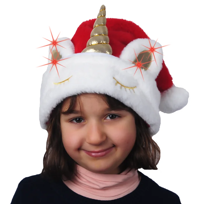 bonnet rouge licorne lumineux de la marque NOEL EN FOLIE. Réf. NEDD301L.